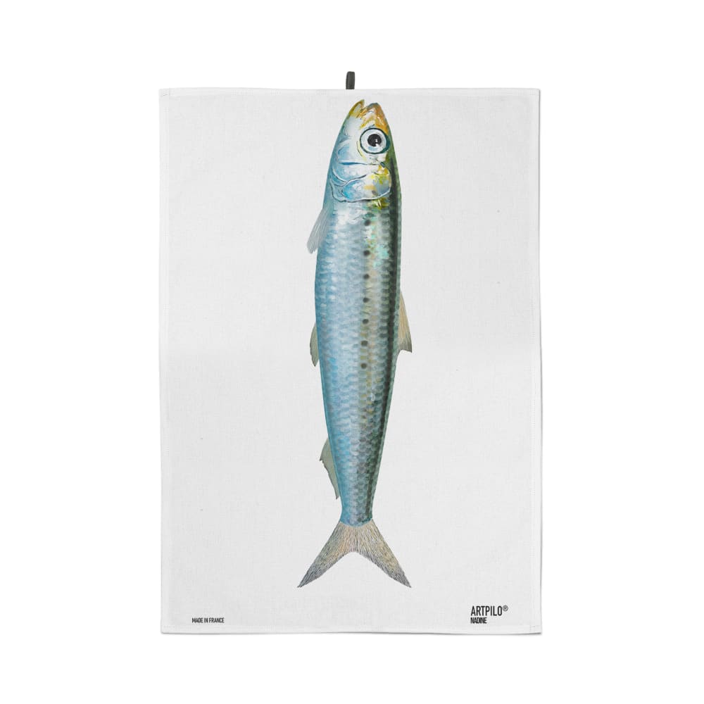 Torchon cusine poisson coton blanc