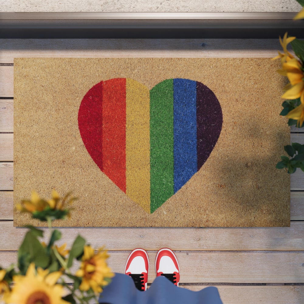 Paillasson en fibres de coco imprimé coeur rainbow 60x90 - Maisons du Monde