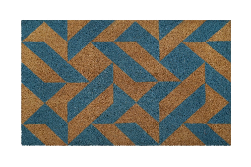 Paillasson en fibres de coco imprimé graphique bleu 40x60