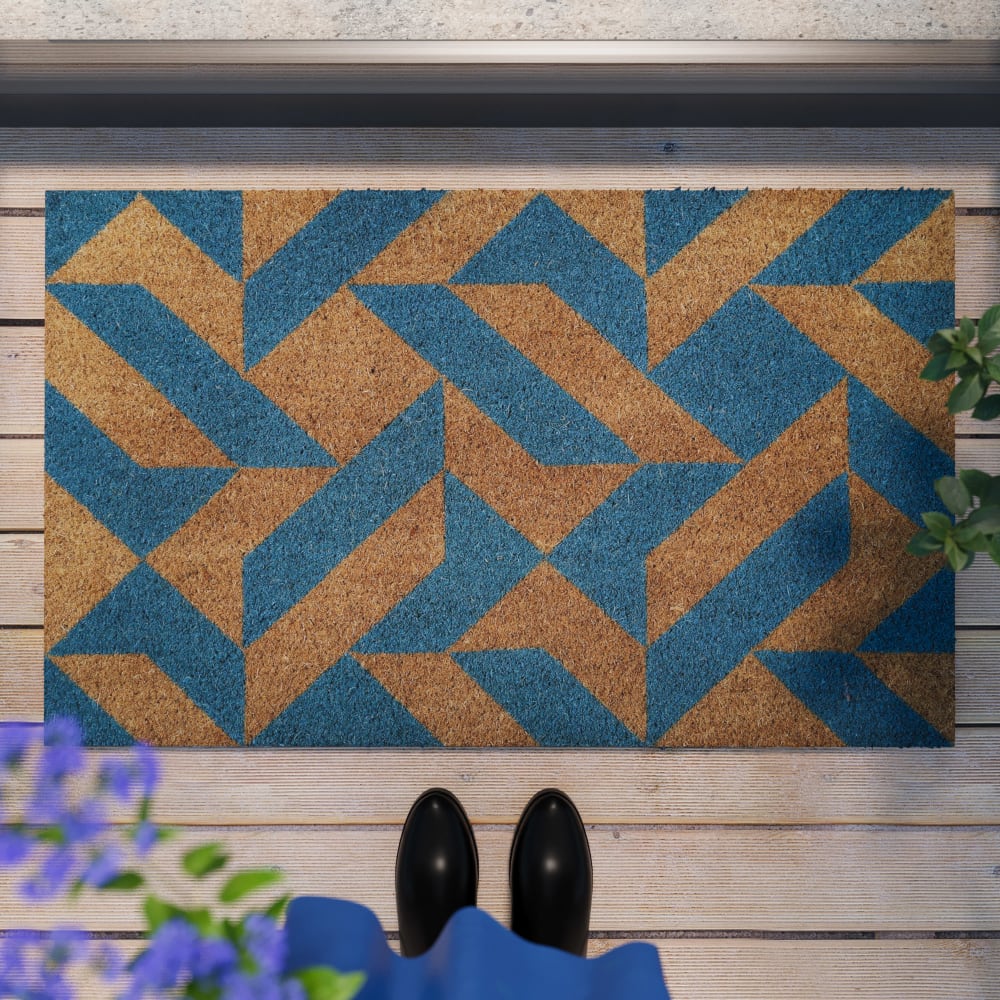 Paillasson en fibres de coco imprimé graphique bleu 40x60 — vue 3