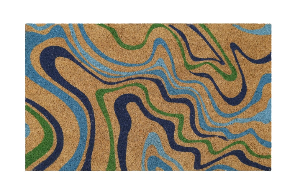 Paillasson en fibres de coco imprimé tons de bleu 40x60