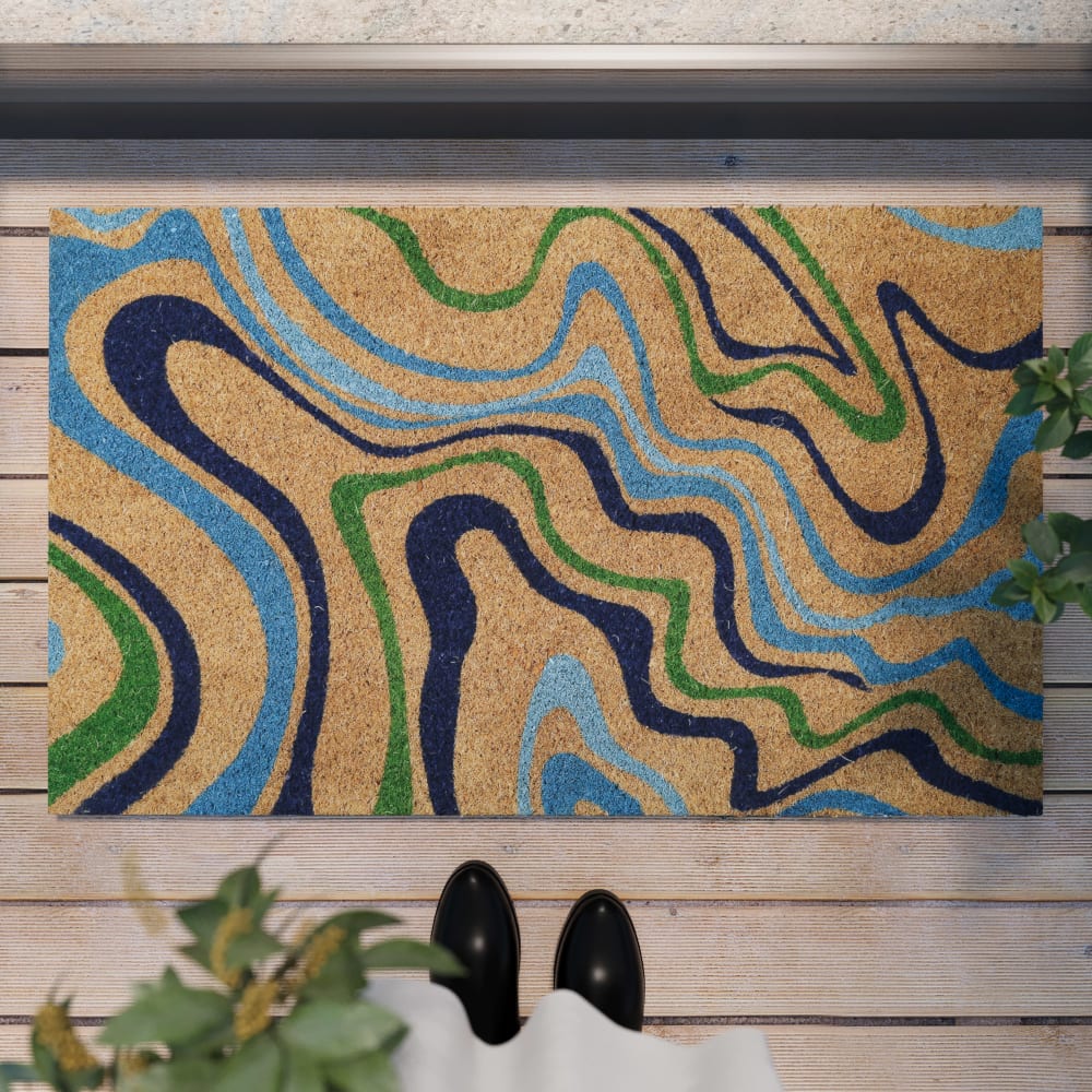 Paillasson en fibres de coco imprimé tons de bleu 60x90 - Maisons du Monde