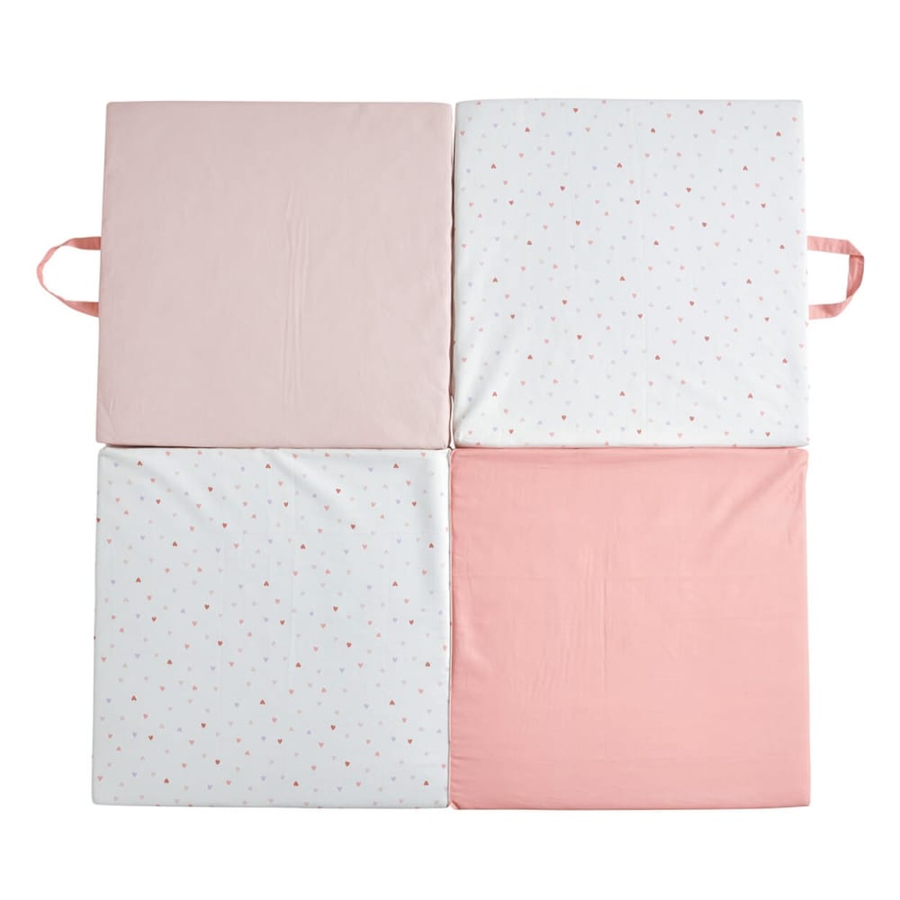Tapis d'éveil et de motricité 3en1 Bébé Rose Coton 120x120 cm