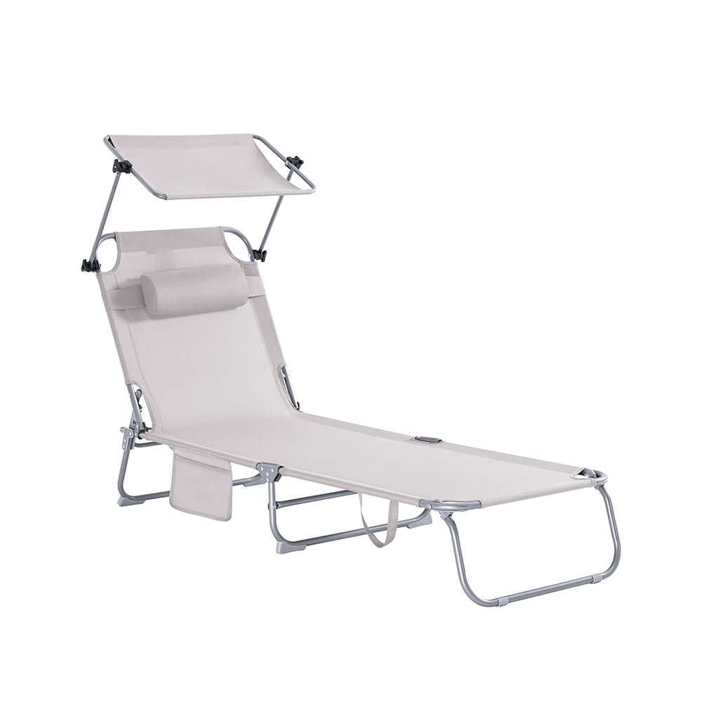 Bain de soleil pliable position réglable avec parasol- crème