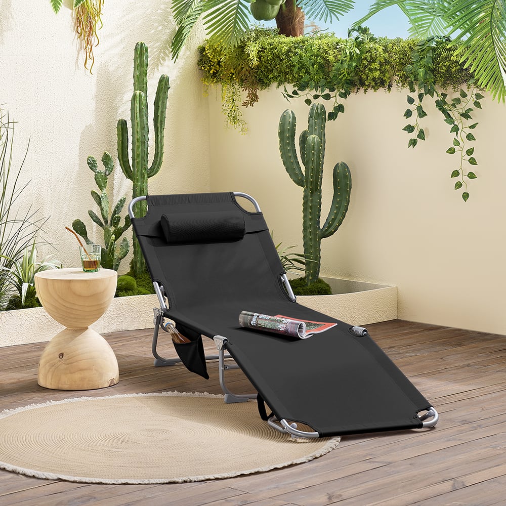 Chaise longue pliable et réglable noir - Maisons du Monde