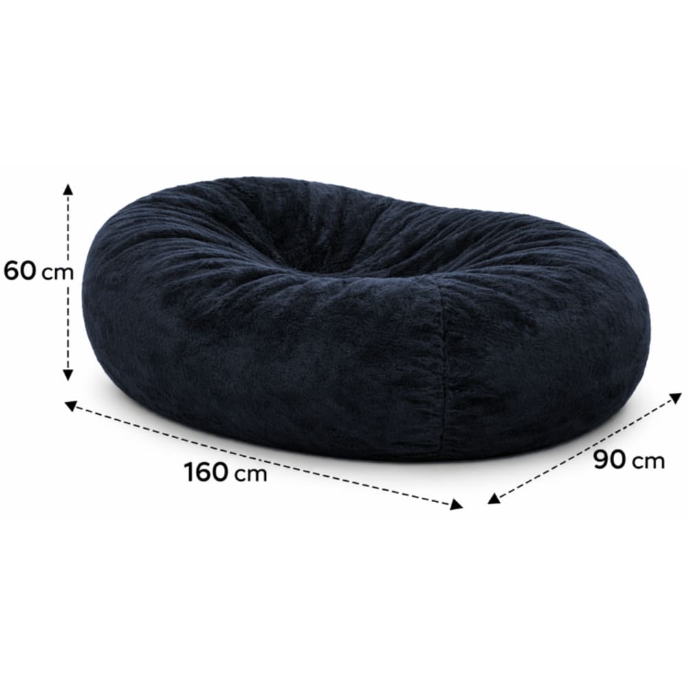 Pouf long géant déhoussable fausse fourrure bleu 160 cm