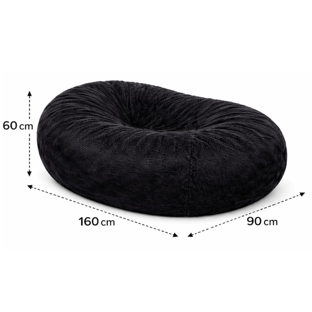 Pouf long géant déhoussable fausse fourrure noir 160 cm