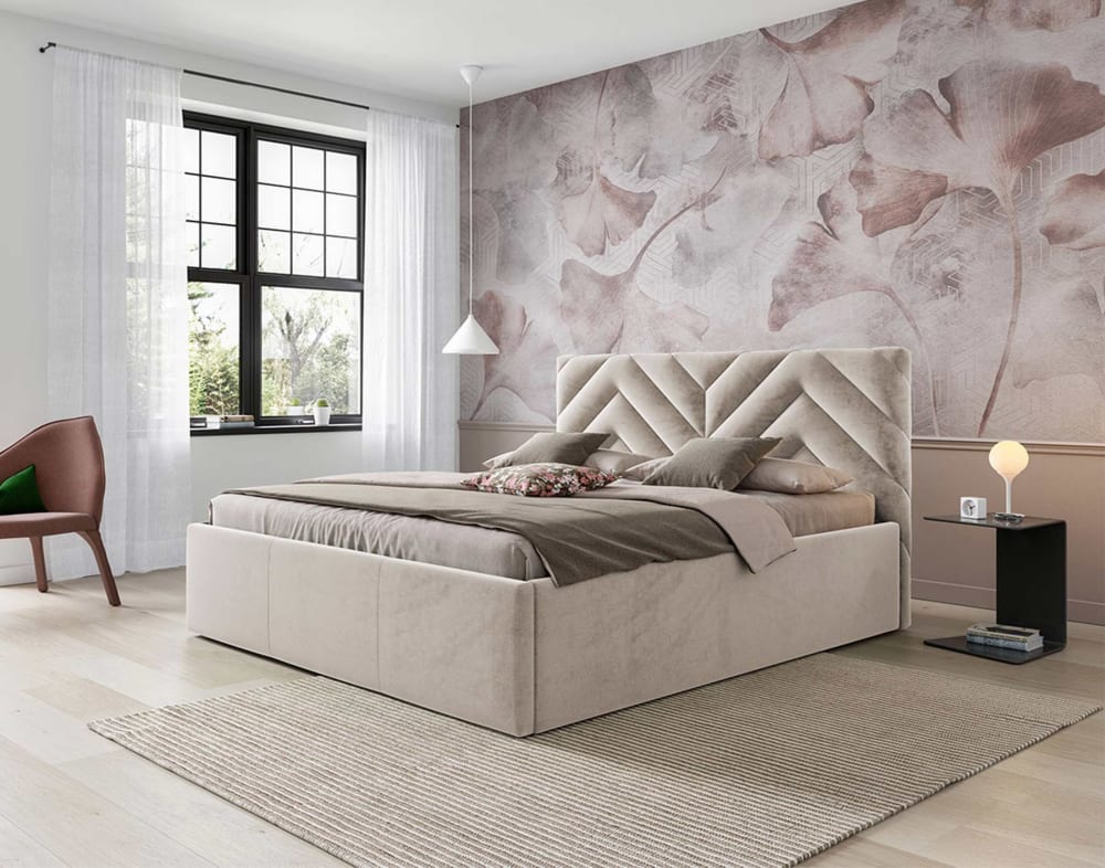 Lit coffre king size 180x200 sommier inclus beige - Maisons du Monde