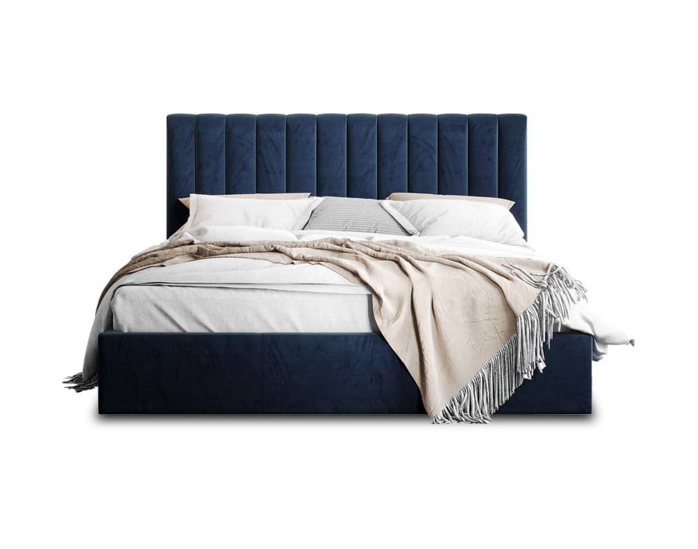 Lit coffre queen size 160x200 sommier inclus bleu - Maisons du Monde