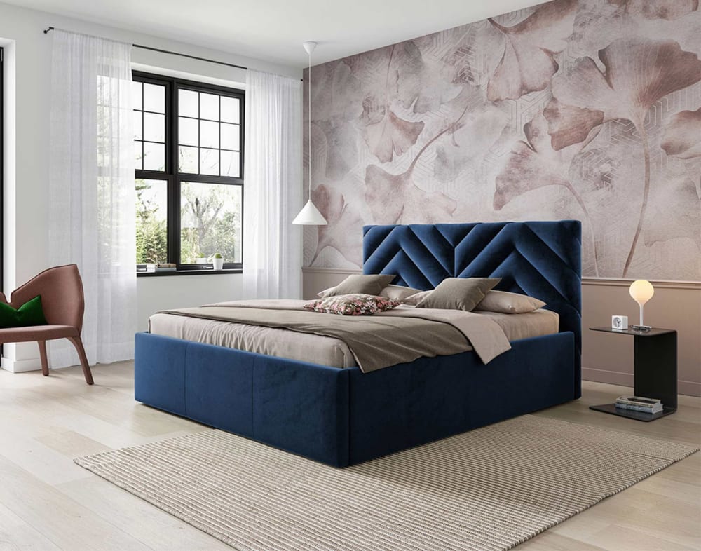 Lit coffre queen size 160x200 sommier inclus bleu - Maisons du Monde