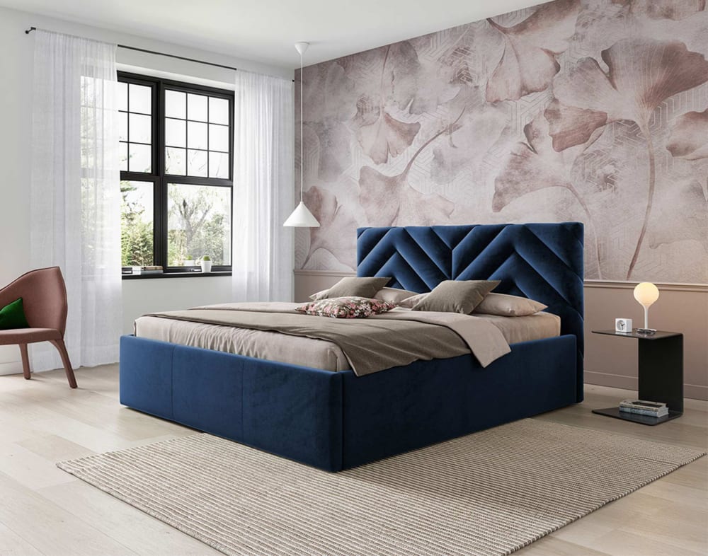 Lit coffre king size 180x200 sommier inclus bleu - Maisons du Monde