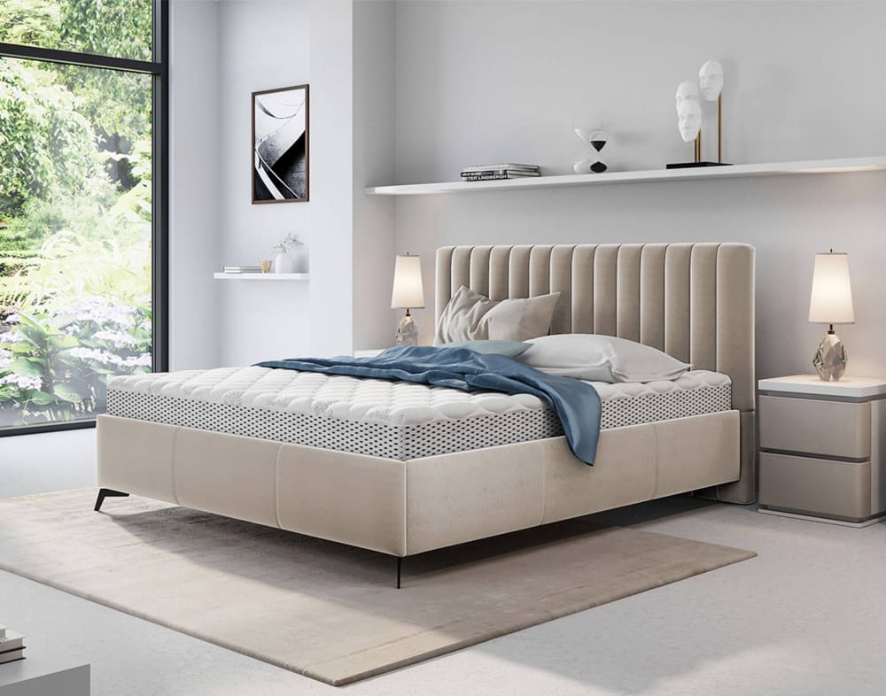 Lit coffre en Velours 180x200 cm beige