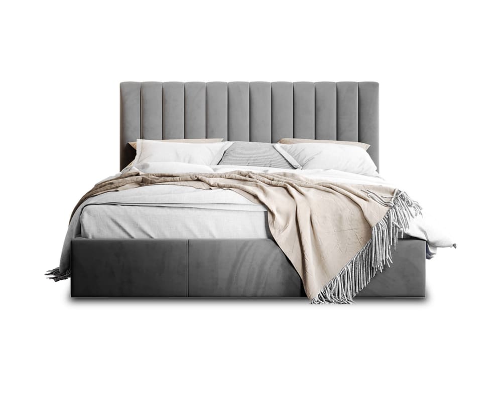 Lit coffre queen size 160x200 sommier inclus gris - Maisons du Monde