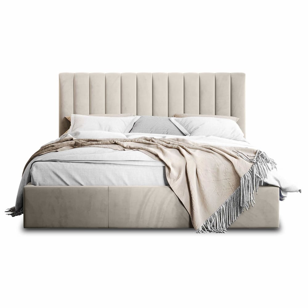 Lit coffre queen size 160x200 sommier inclus beige Lit coffre queen size 160x200 sommier inclus beige