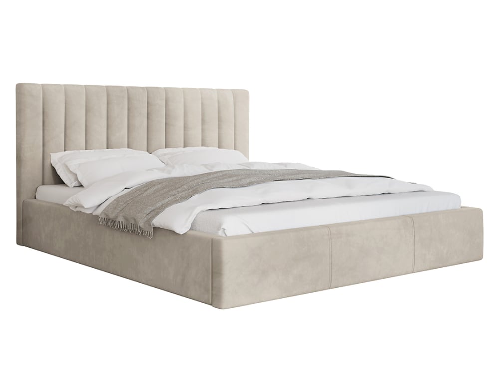 Lit coffre queen size 160x200 sommier inclus beige - Maisons du Monde