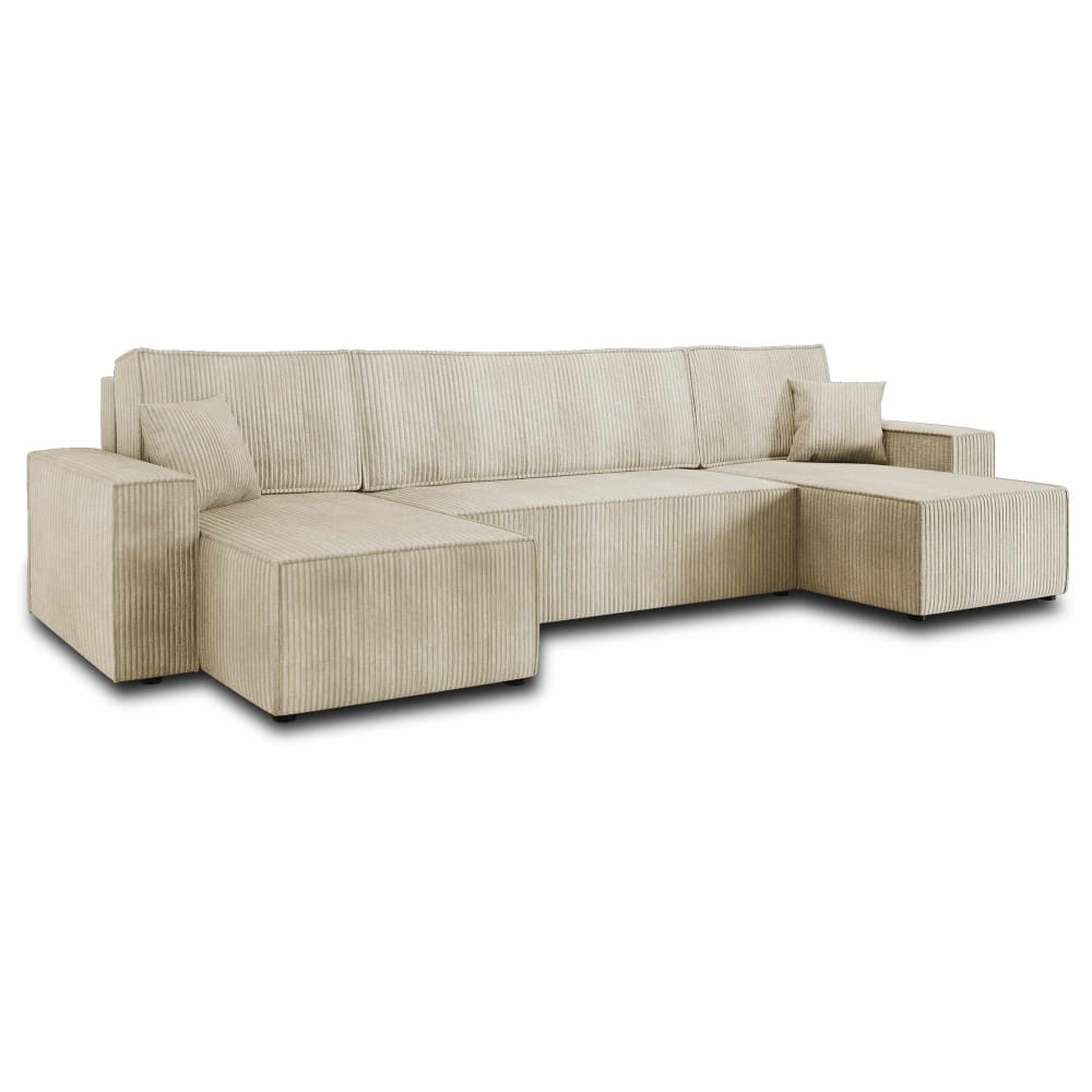 Canapé panoramique 7 places En U en Velours côtelé Beige