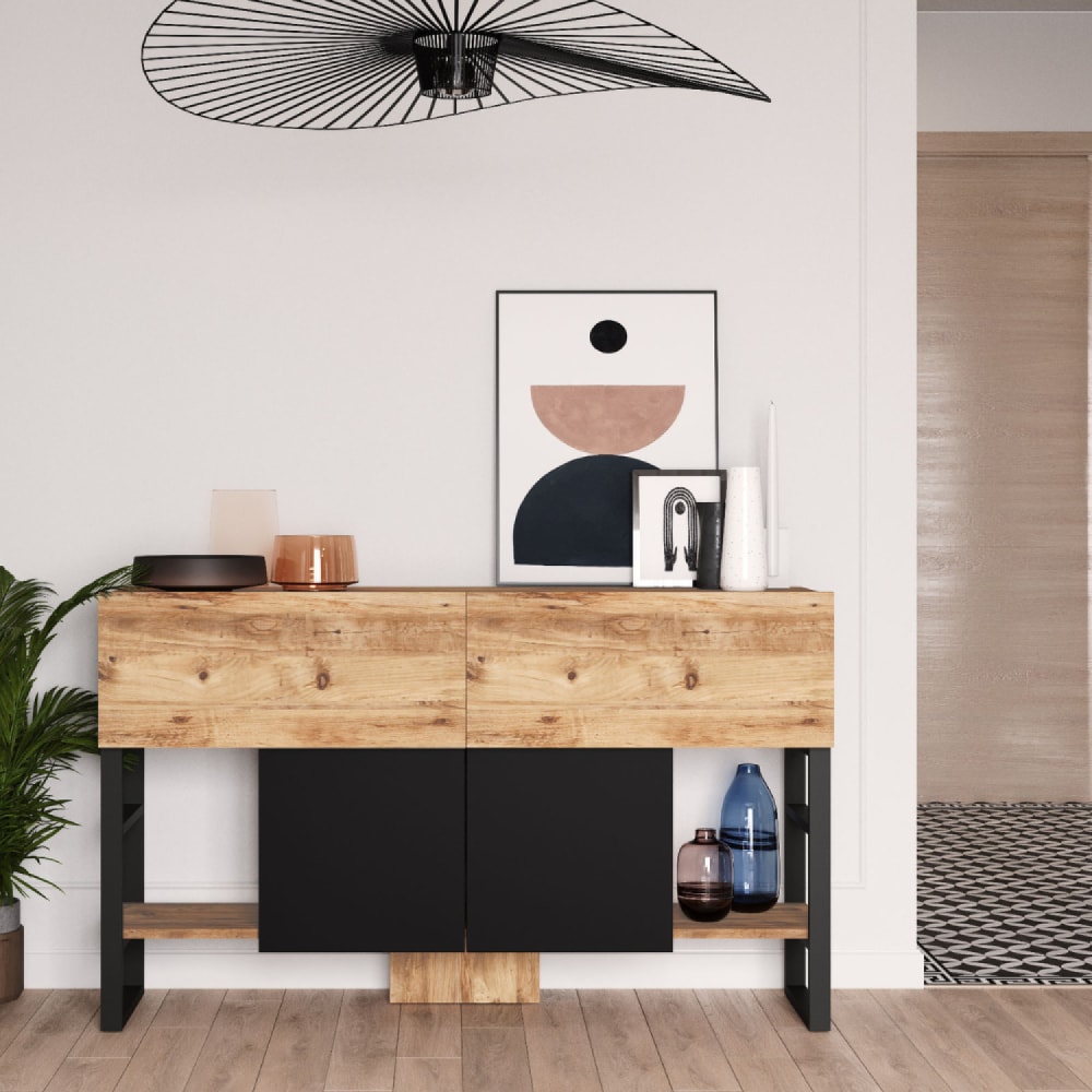 Concept Usine Konsole mit Stauraum im Industriestil style industrial Braun Spanplatte