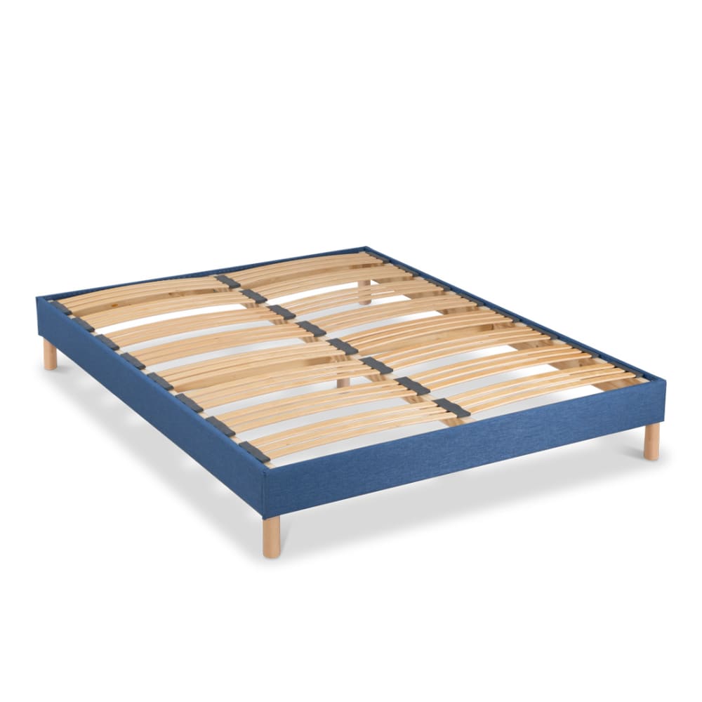 Bellecour Sommier lattes tissu marine 140x200 style classique chic Bleu Certifié Oeko-Tex Bois