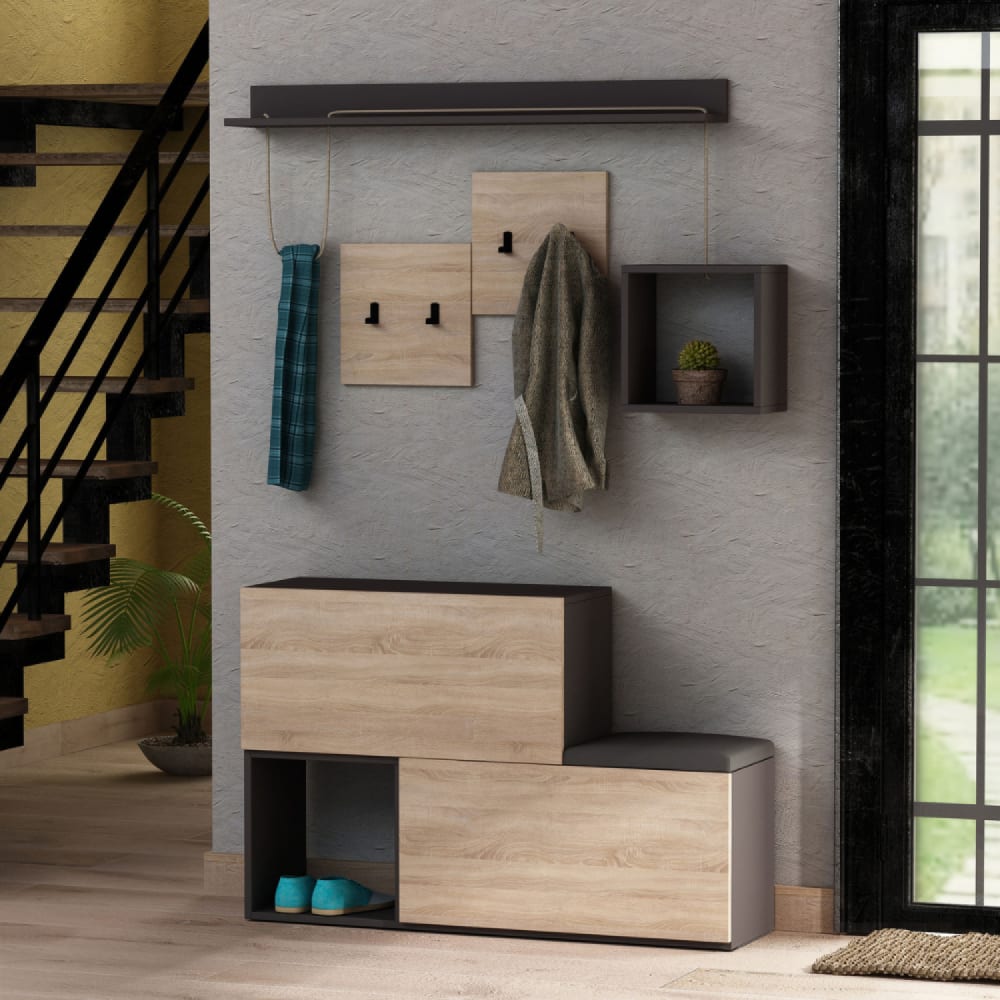 Concept Usine Meuble d'entrée design mural bois et gris style contemporain Marron Panneau De Particules - 120x78x32cm