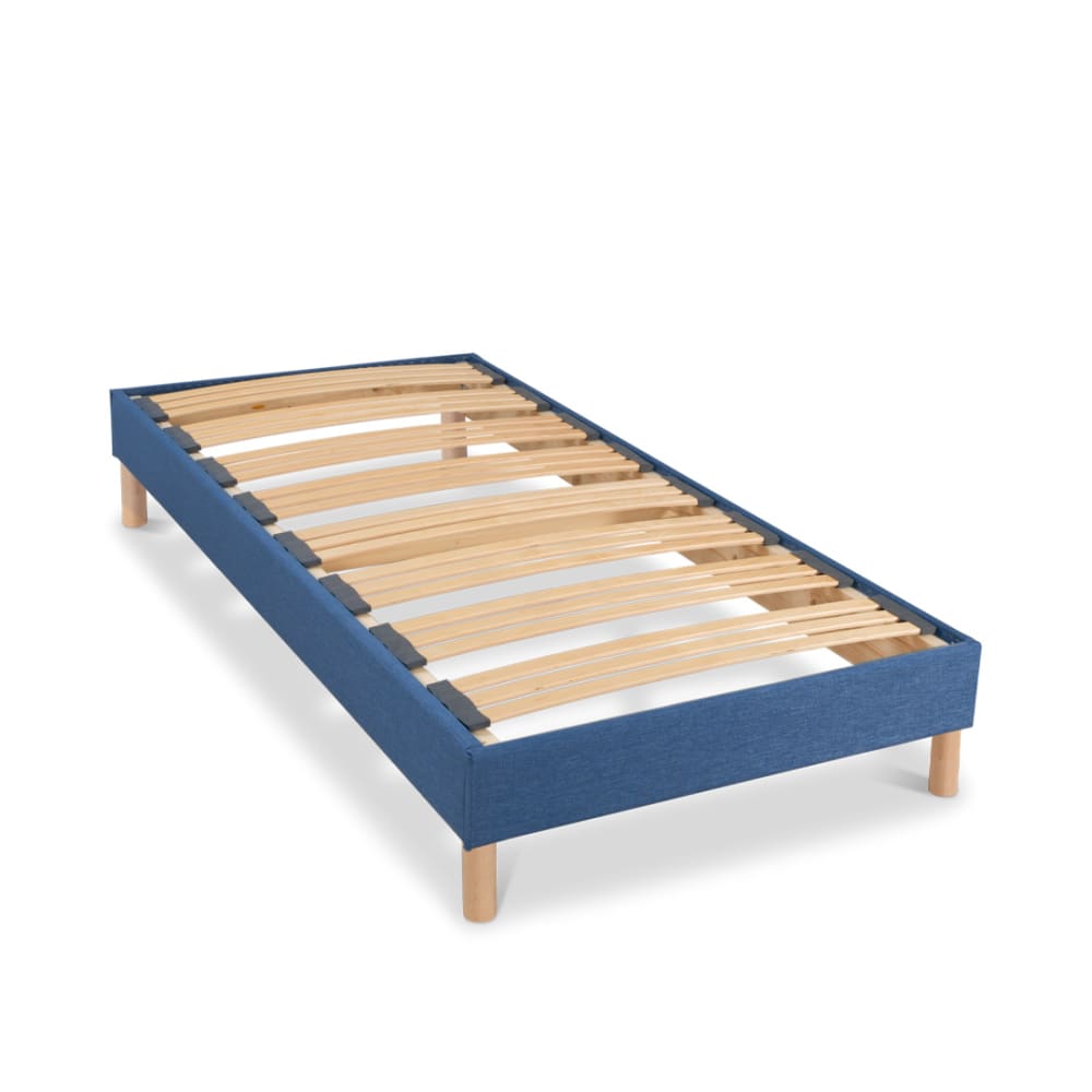 Bellecour Sommier lattes tissu marine 90x200 style classique chic Bleu Certifié Oeko-Tex Bois