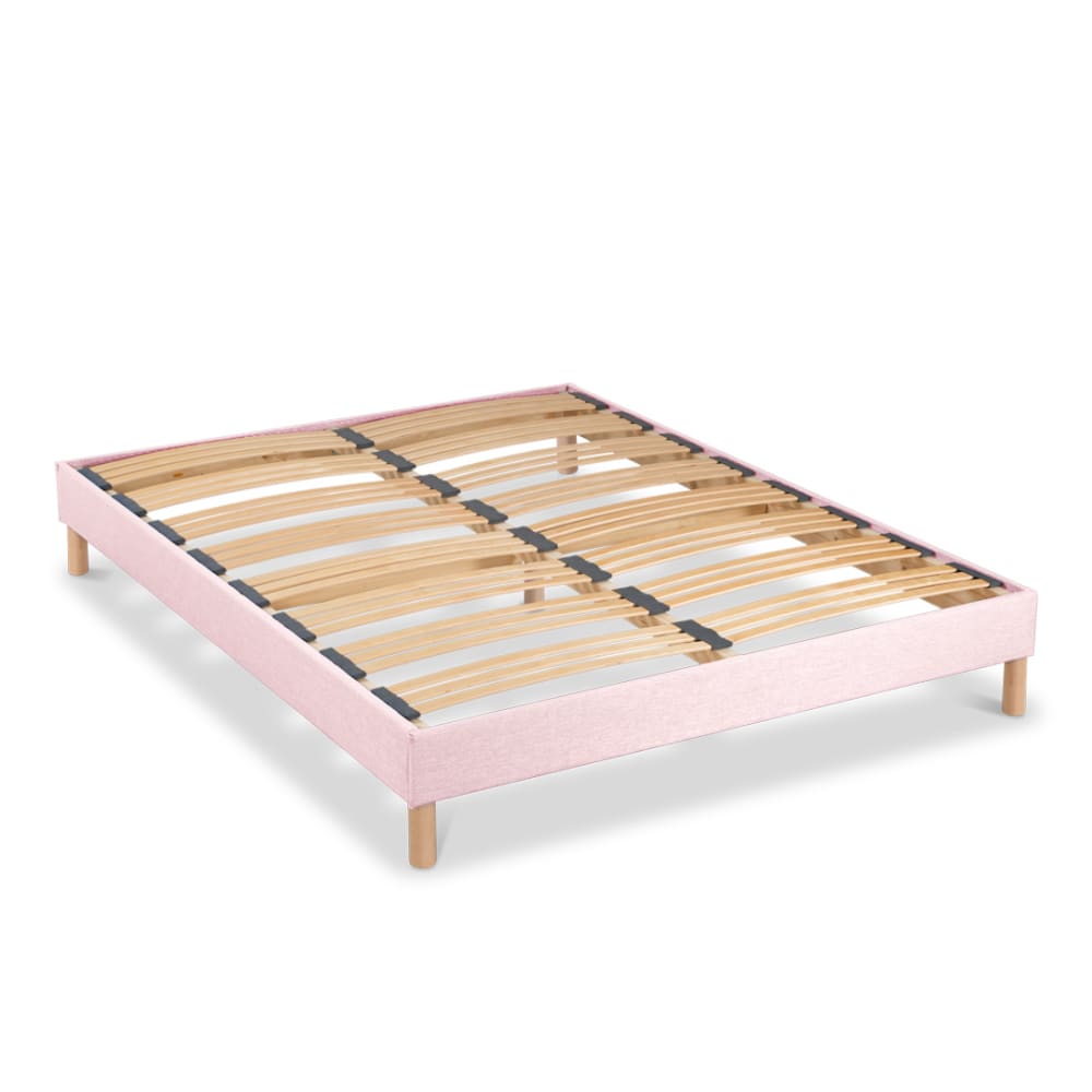 Bellecour Sommier lattes tissu rose 140x200 style classique chic Certifié Oeko-Tex - Bois