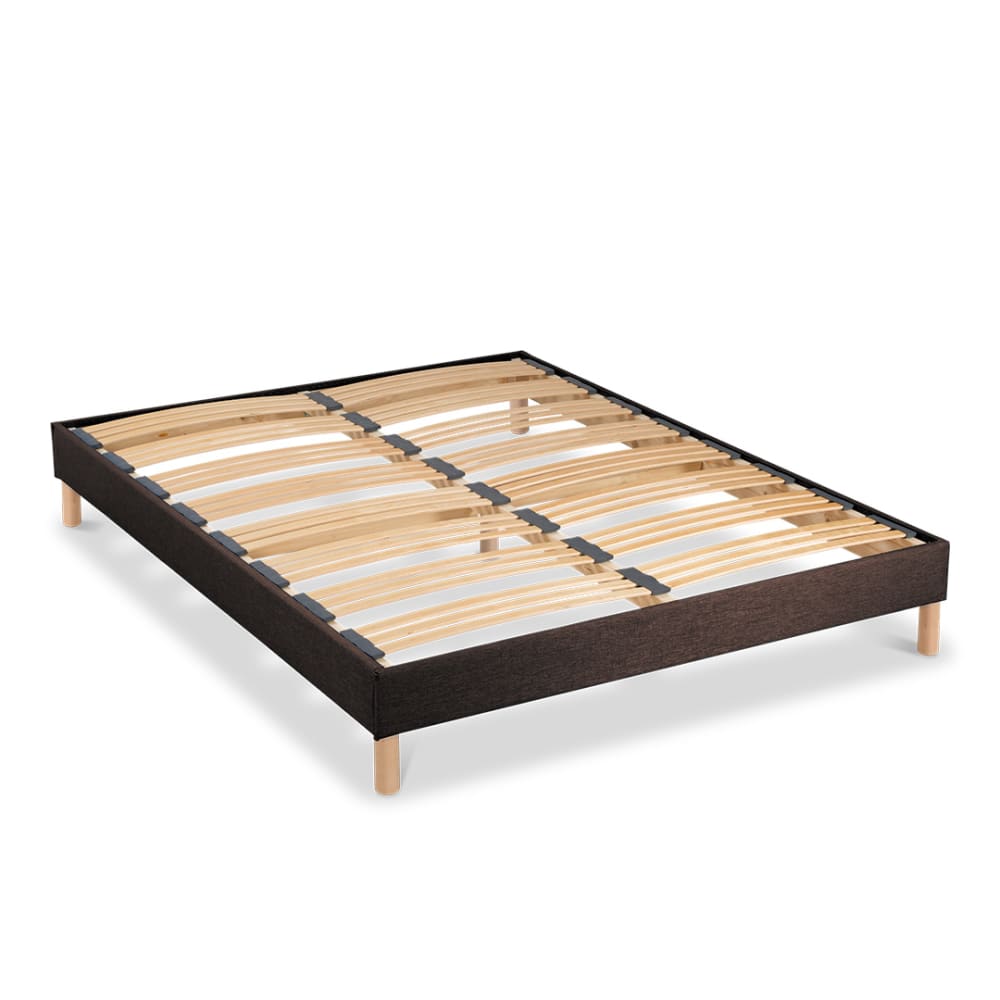 Bellecour Sommier lattes tissu marron 140x190 style classique chic Certifié Oeko-Tex - Bois