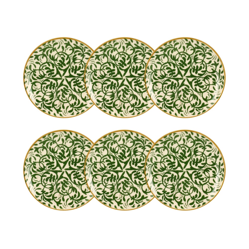 Lot de 6 assiettes à dessert à motif vert en grès 19cm
