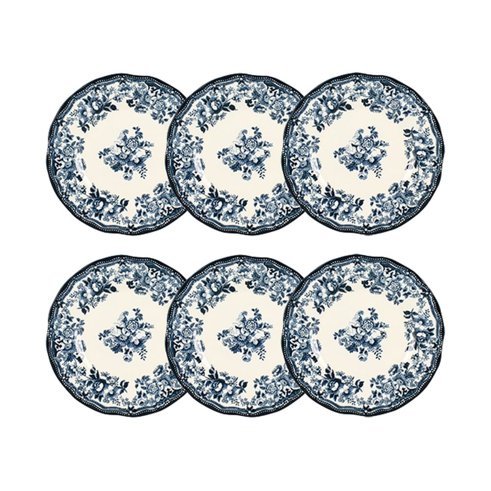 Lot de 6 assiettes à dessert fleuries en grès bleu 20cm Lot de 6 assiettes à dessert fleuries en grès bleu 20cm