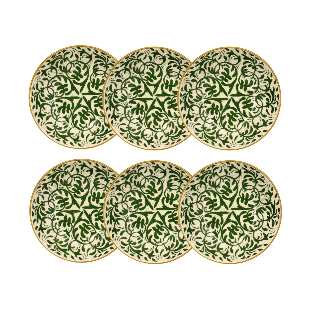 Lot de 6 assiettes creuses à motif vert en grès 20cm