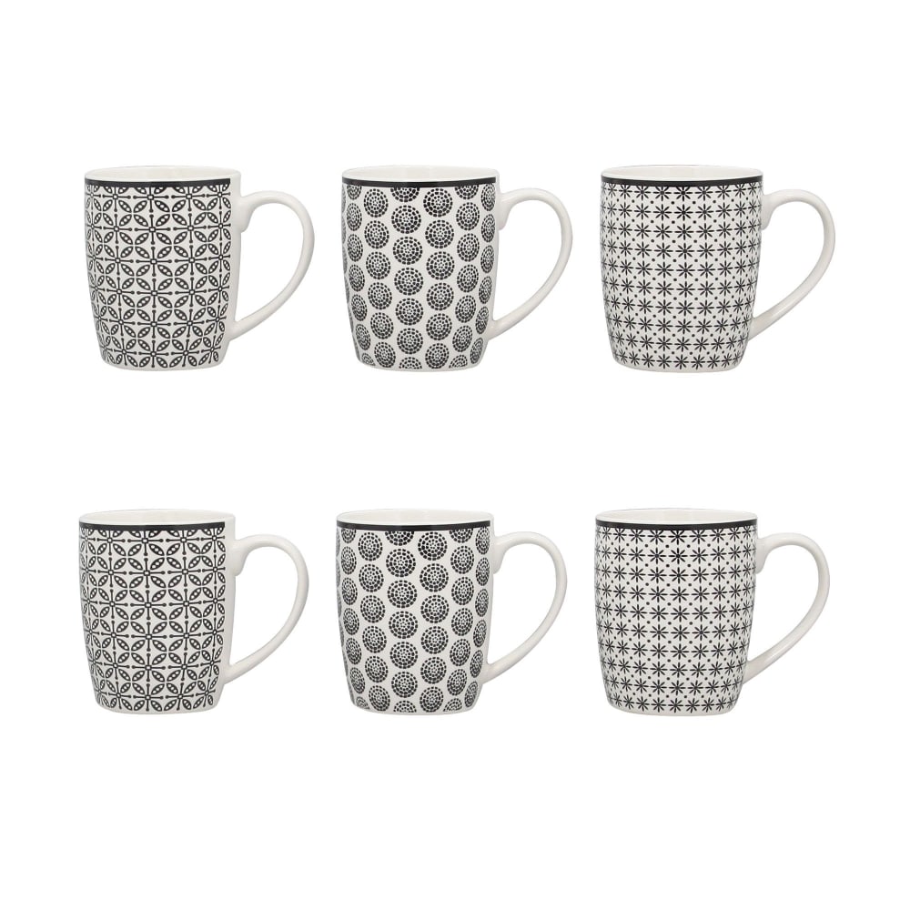 Lot de 6 mugs en porcelaine - 3 décors assortis 32cl
