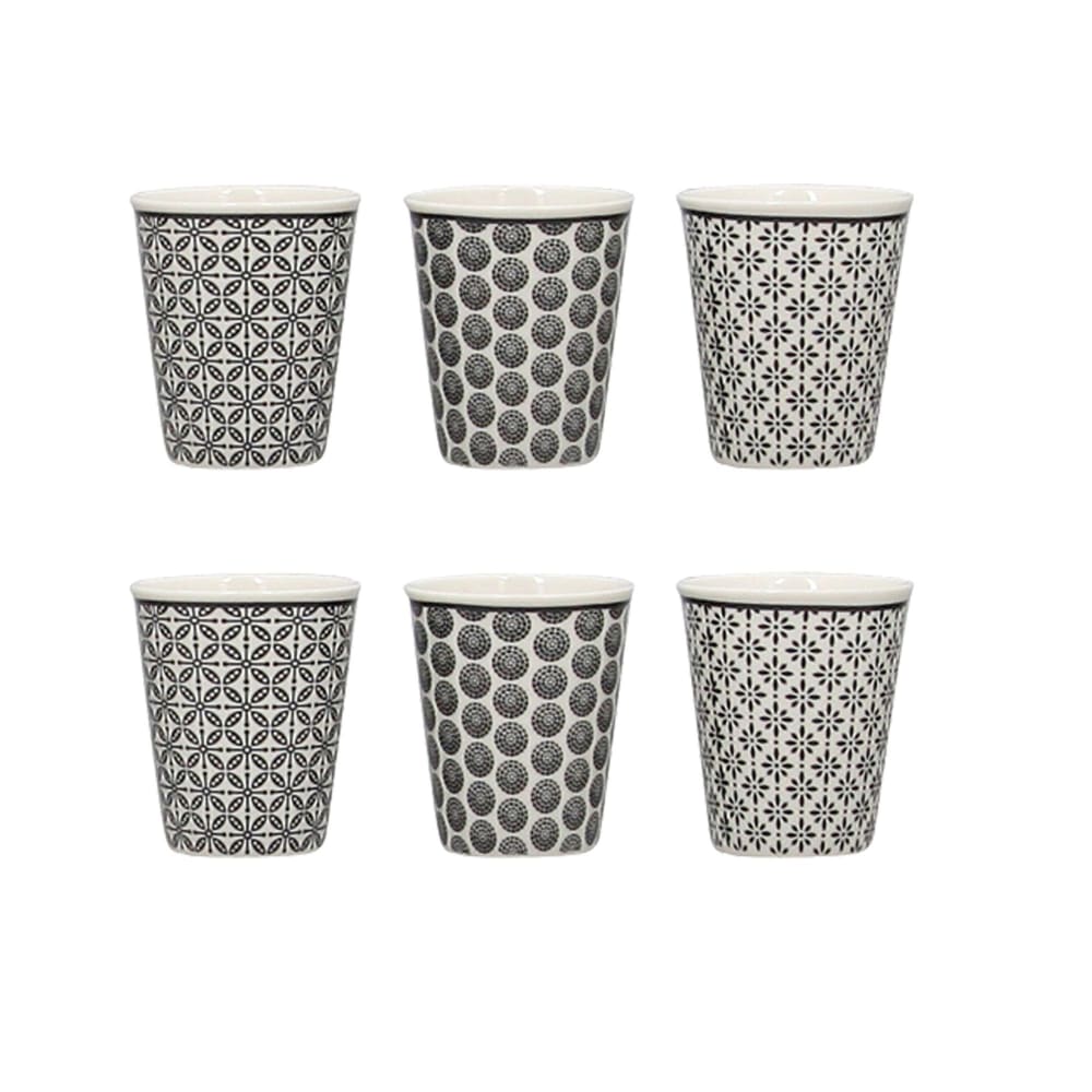 Lot de 6 gobelets café en porcelaine - décors assortis 10cl