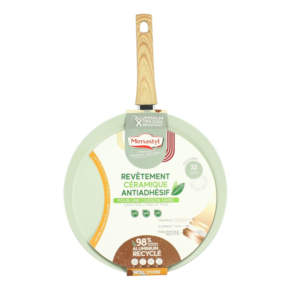 Menastyl Galetière 32cm avec revêtement céramique céladon -tous feux Vert Aluminium