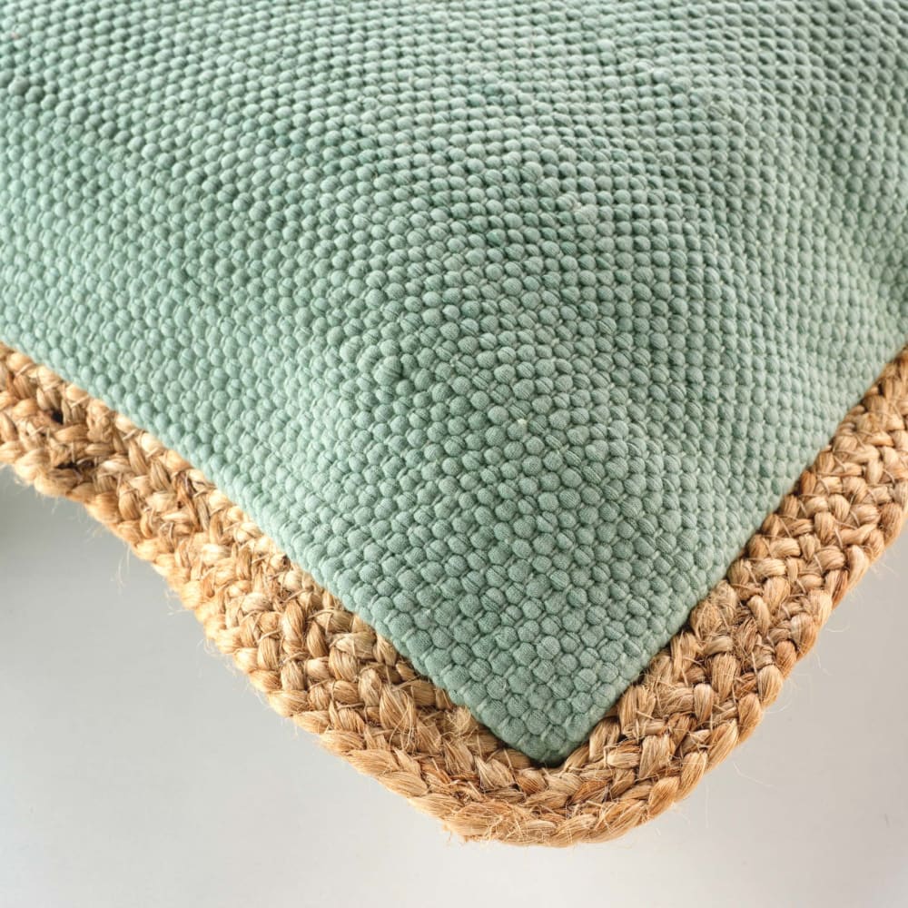 Coussin bifaces avec contour en jute coton/polyester vert 45x45 cm - Maisons du Monde