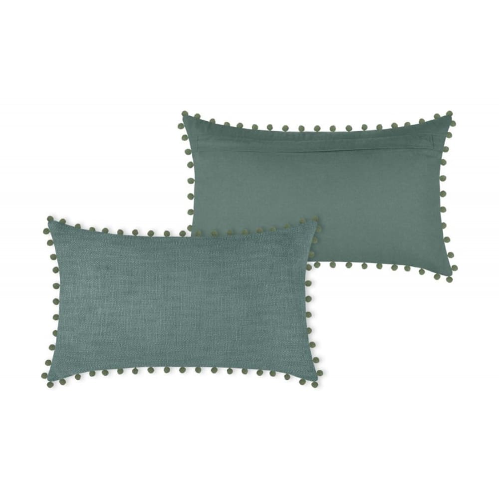 Coussin à pompons sauge  30x50cm