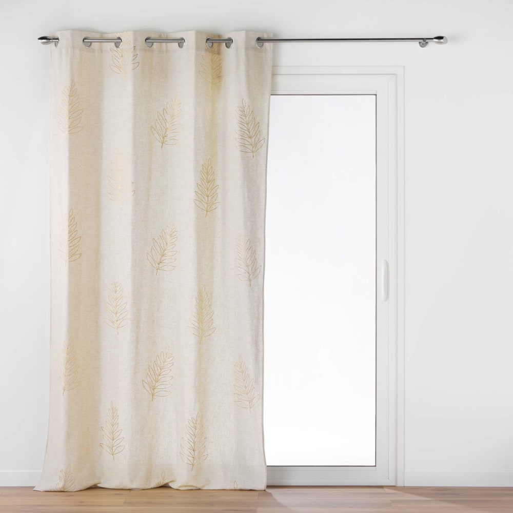 Rideau en poly/lin à impressions métallisées lin/polyester naturel - Maisons du Monde