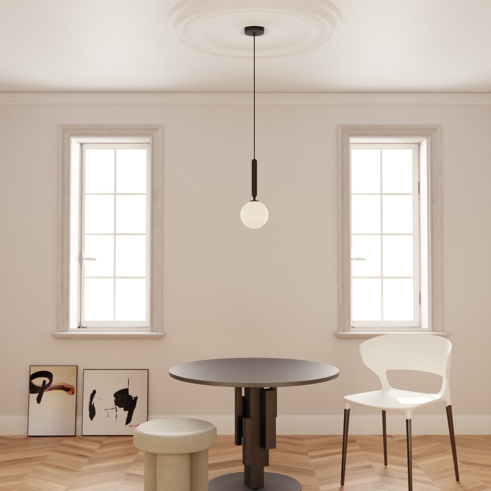 Suspension luminaire sphérique noire et verre opalin ip20 1xg9 — vue 3