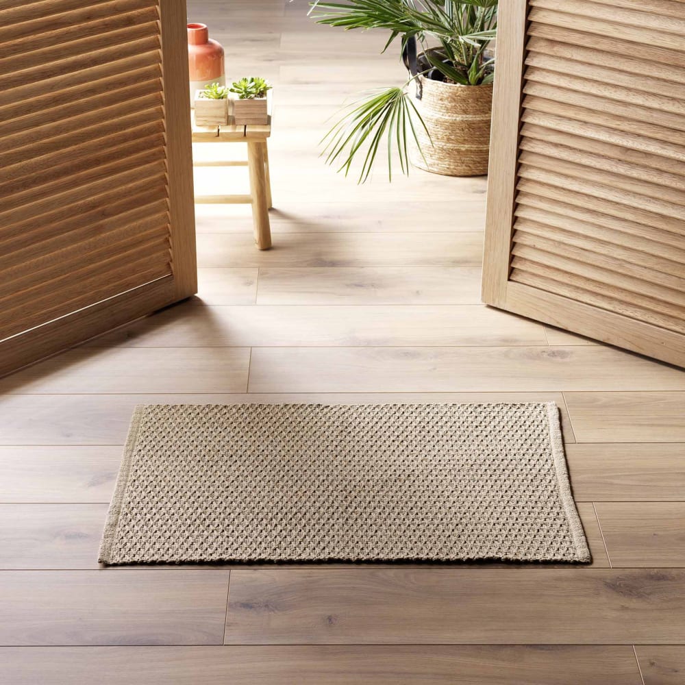 Home Maison Tapis déco en coton tissé coton/polyester marron clair 50x80 cm style contemporain