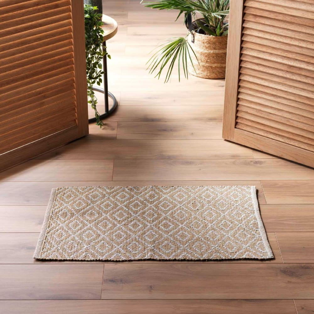 Tapis lazaro tissé losanges coton/polyester naturel 50x80 cm