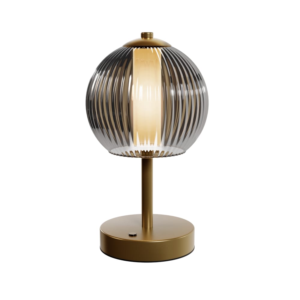 Lampe de table portable laiton et verre fumé ip20 1w