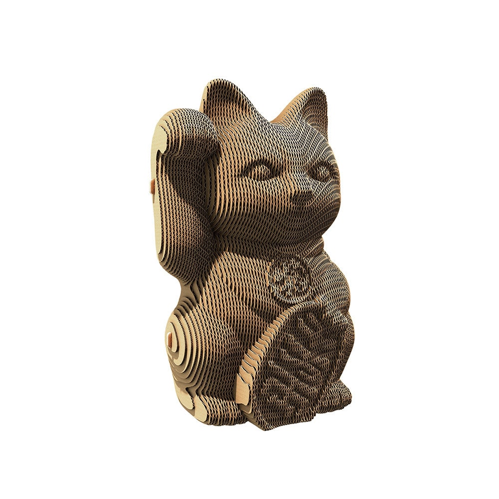 Cartonic Puzzle 3d lucky cat en carton naturel style contemporain Marron Carton - 12x19x10cm