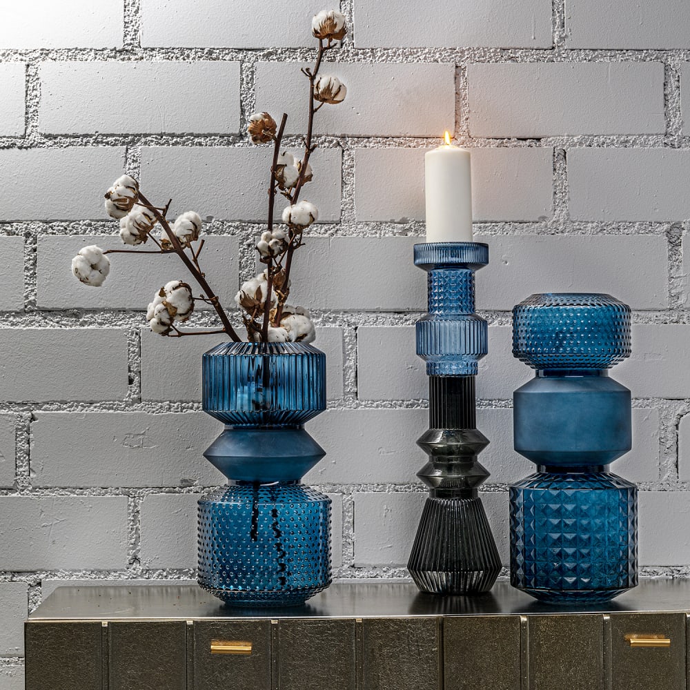 Vase aus strukturiertem Glas, blau, H36cm - Maisons Du Monde
