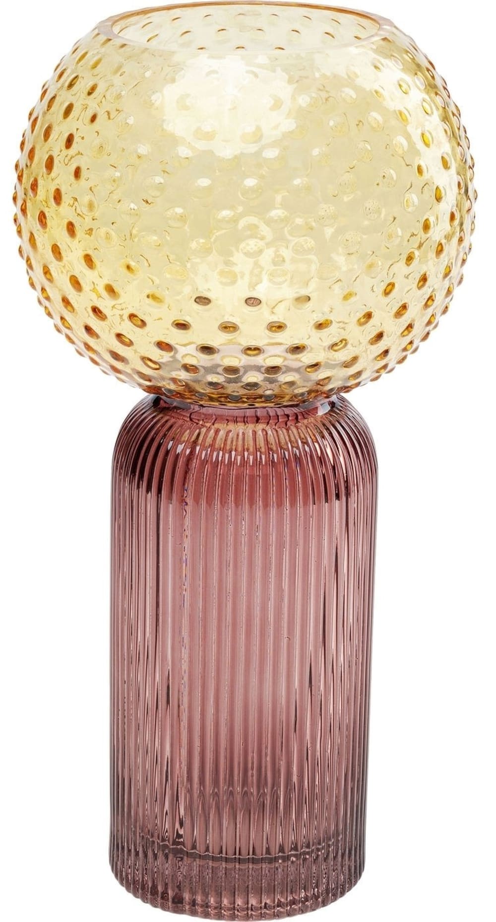 Vase en verre jaune et rose H31
