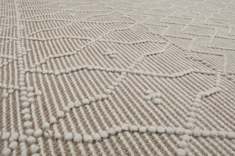Tapis tissé main blanc beige à bouclette pure laine et coton 160x230 — vue 4