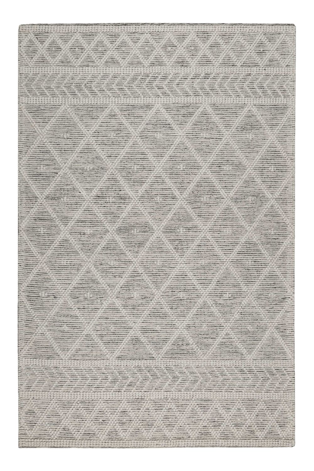 Tapis tissé main pure laine et coton mélangé gris et blanc 50x80