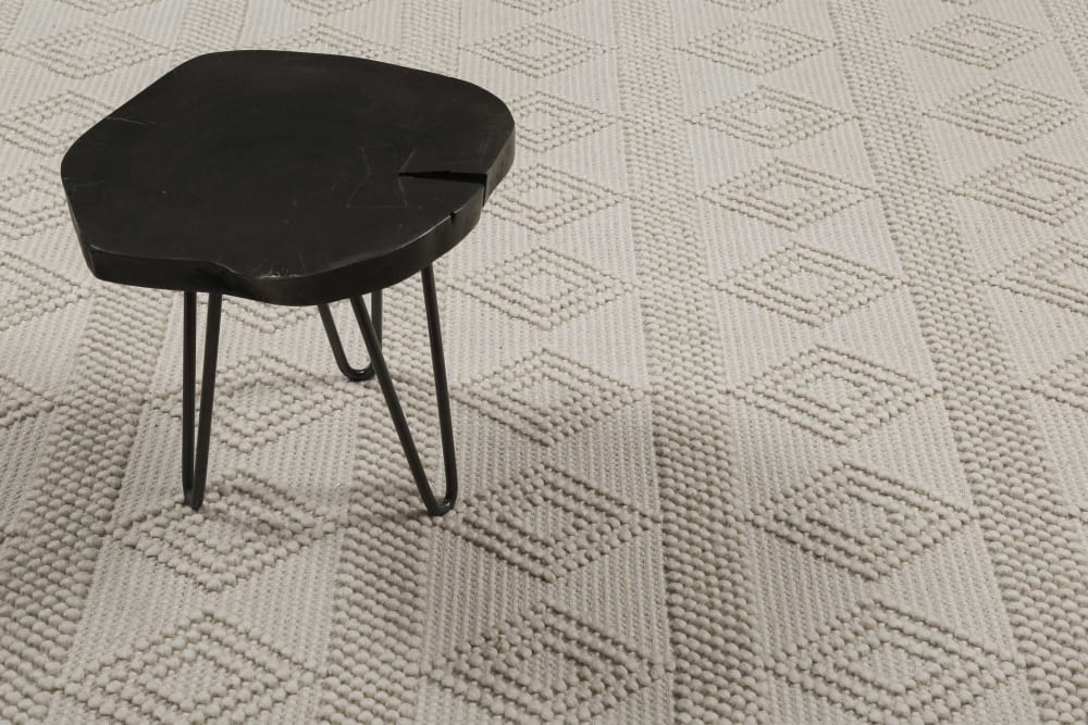 Tapis tissé main blanc crème à bouclette pure laine et coton 50x80 — vue 3