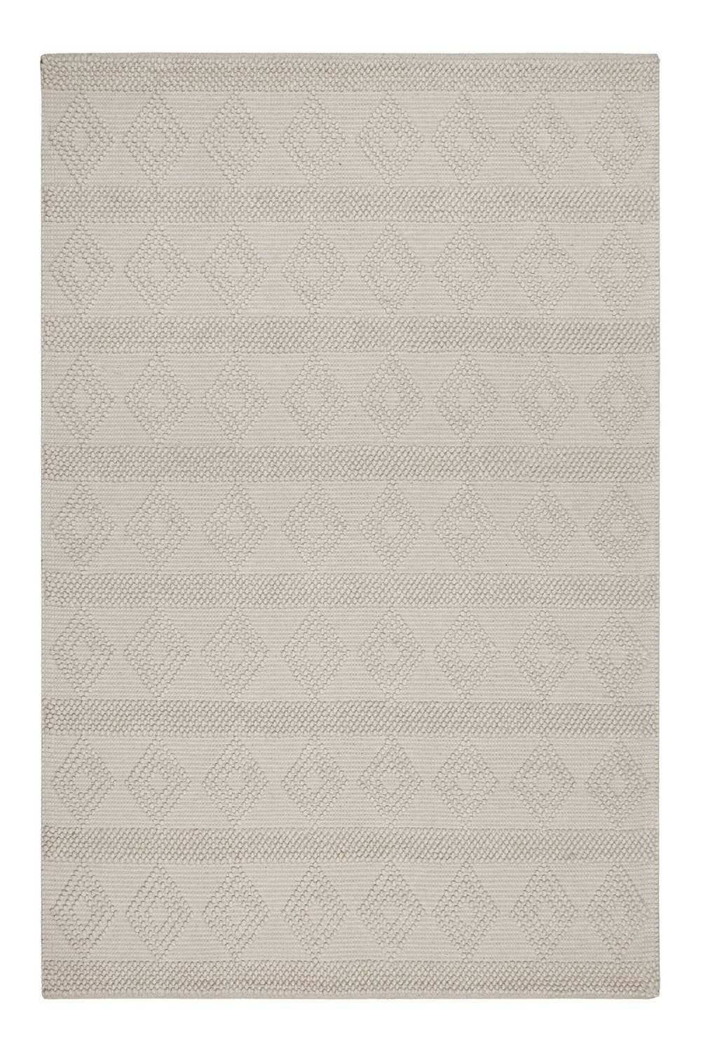 Tapis tissé main blanc crème à bouclette pure laine et coton 110x170
