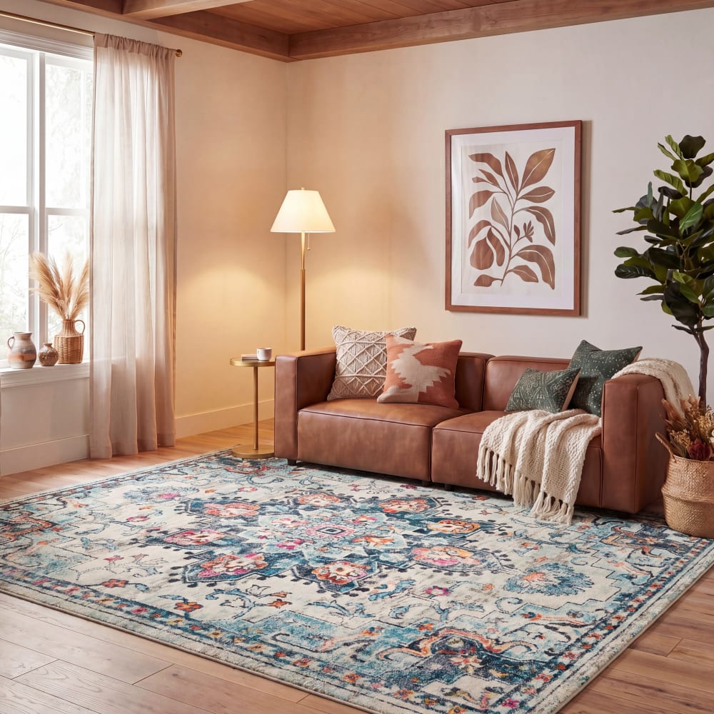 Übergangsphase Polypropylen-Teppich in Beige/Blau, 61 x 91 cm -