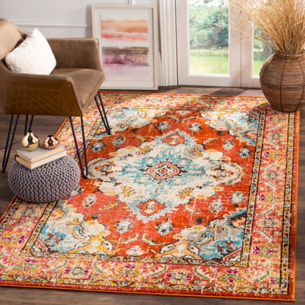 Tapis bohème chic en polypropylène orange/bleu, 155 x 231 cm