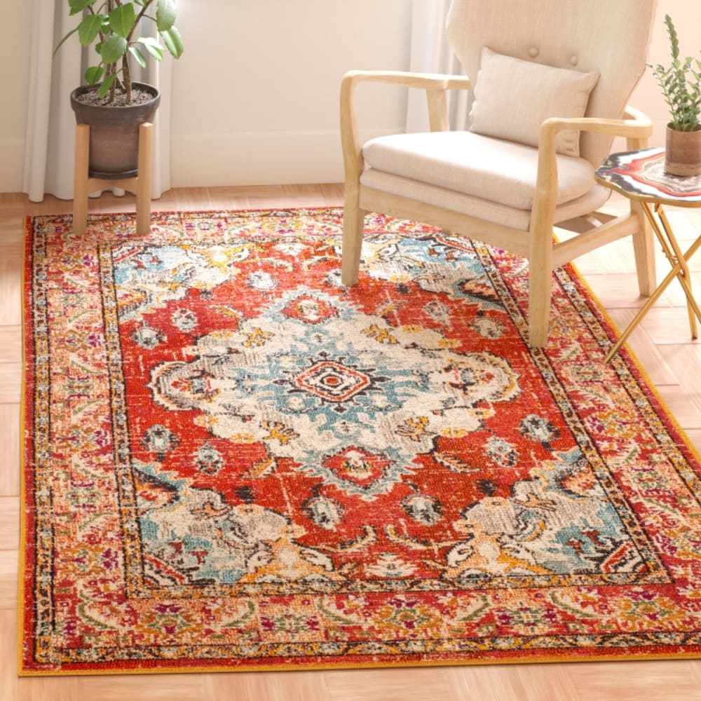 Tapis bohème chic en polypropylène orange/bleu, 155 x 231 cm — vue 3