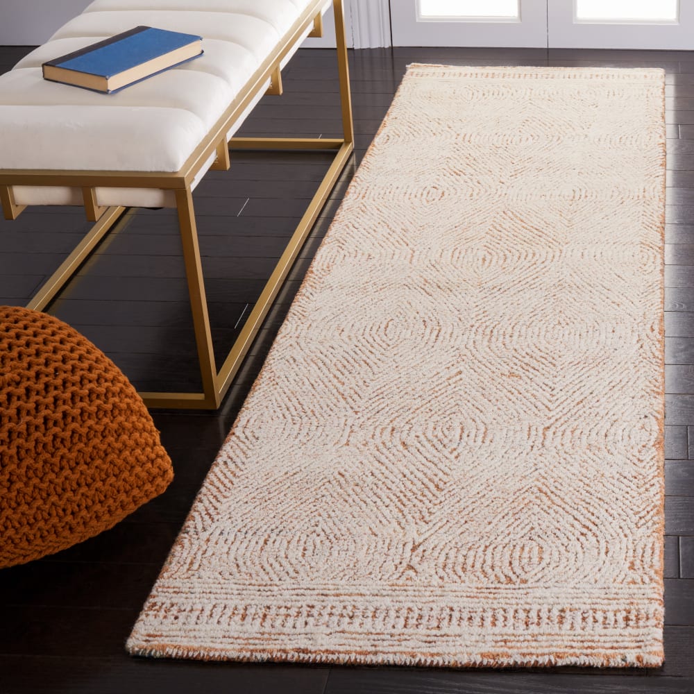 Tapis bohémien en laine blanc/orange, 69 x 183 cm — vue 3